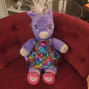 Build-A-Bear 2017 Purple Unicorn with Colorful Sequin Dress & Shoes
